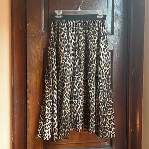 Leopard Pleated Midi Skirt
